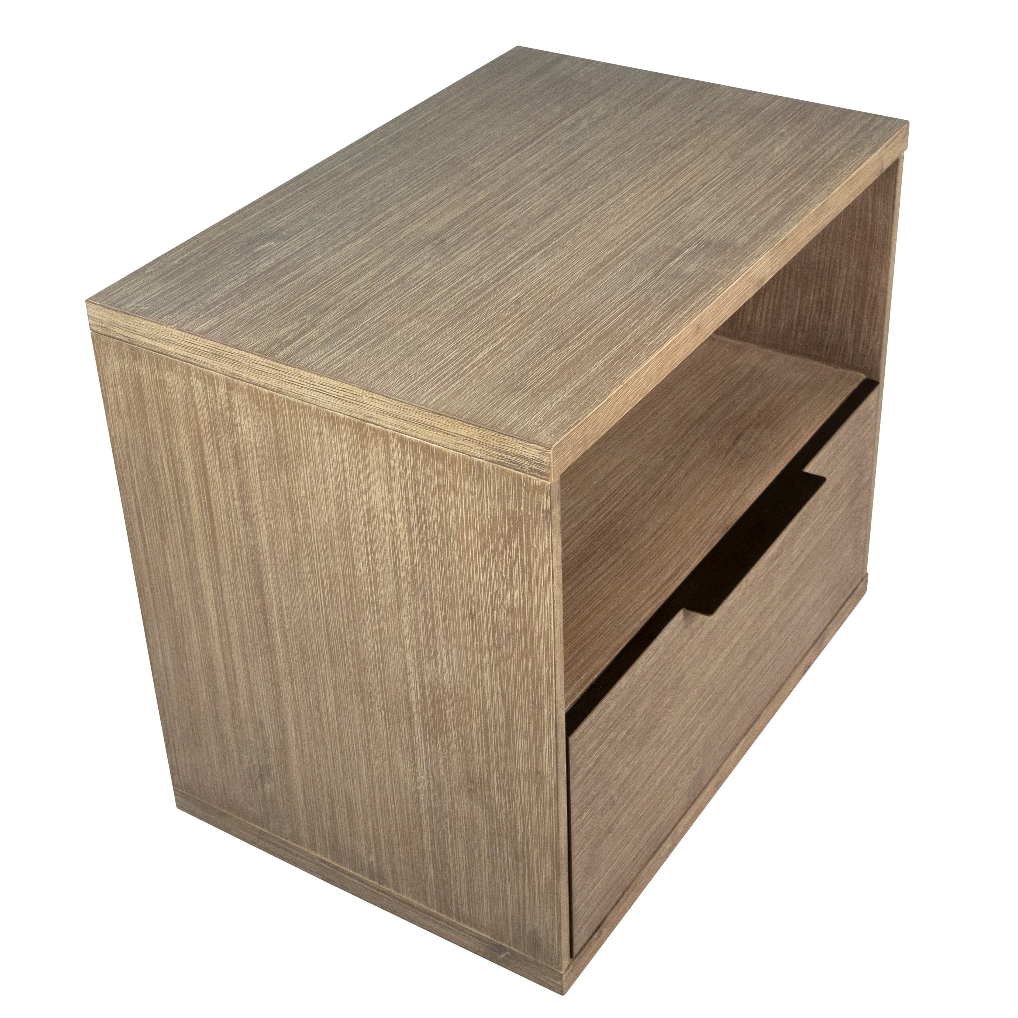 Sorina Solid Acacia Wood Nightstand with Drawer and Open Shelf