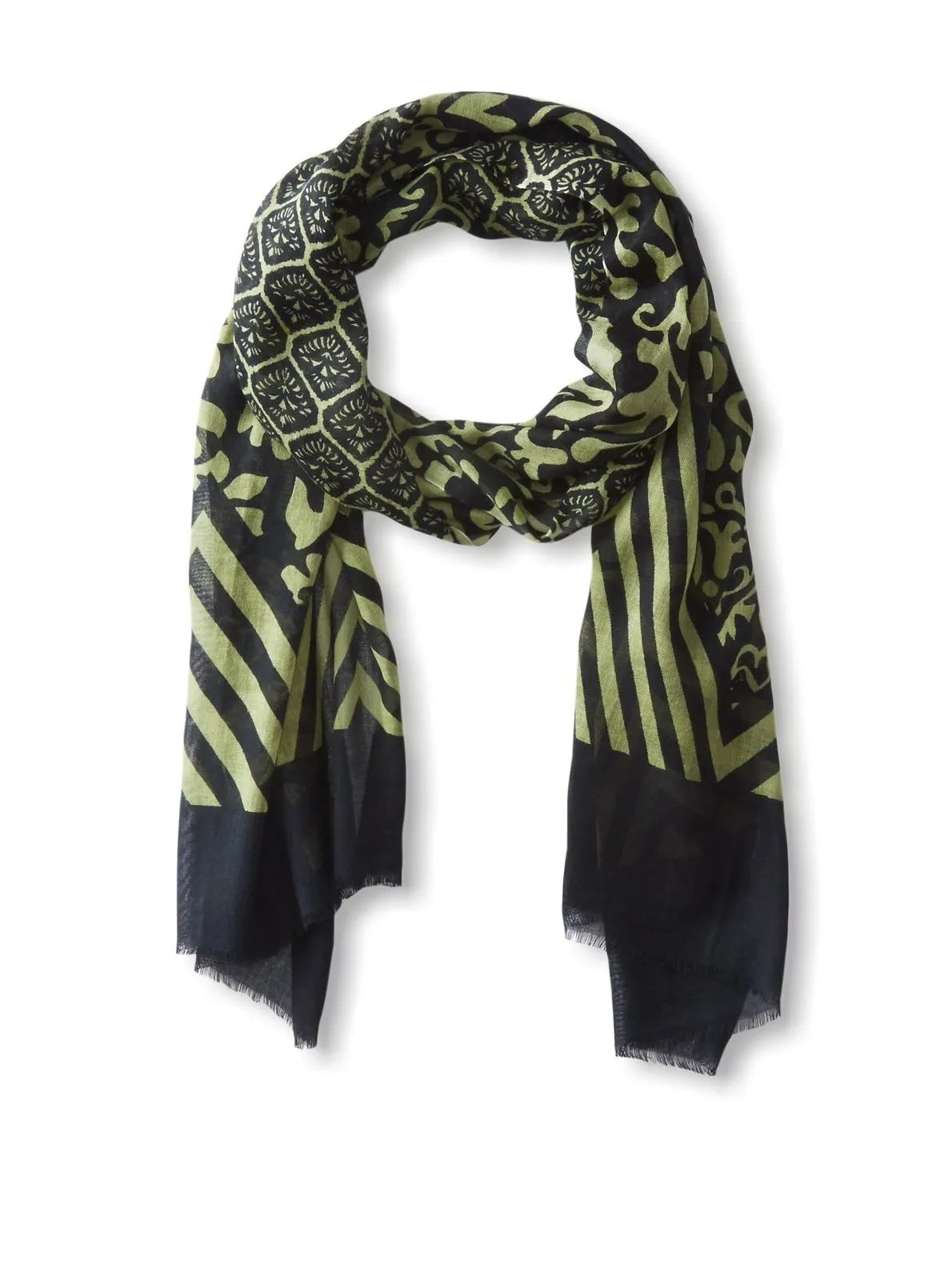 Green Wylla Mixed Print Cotton Scarf Black