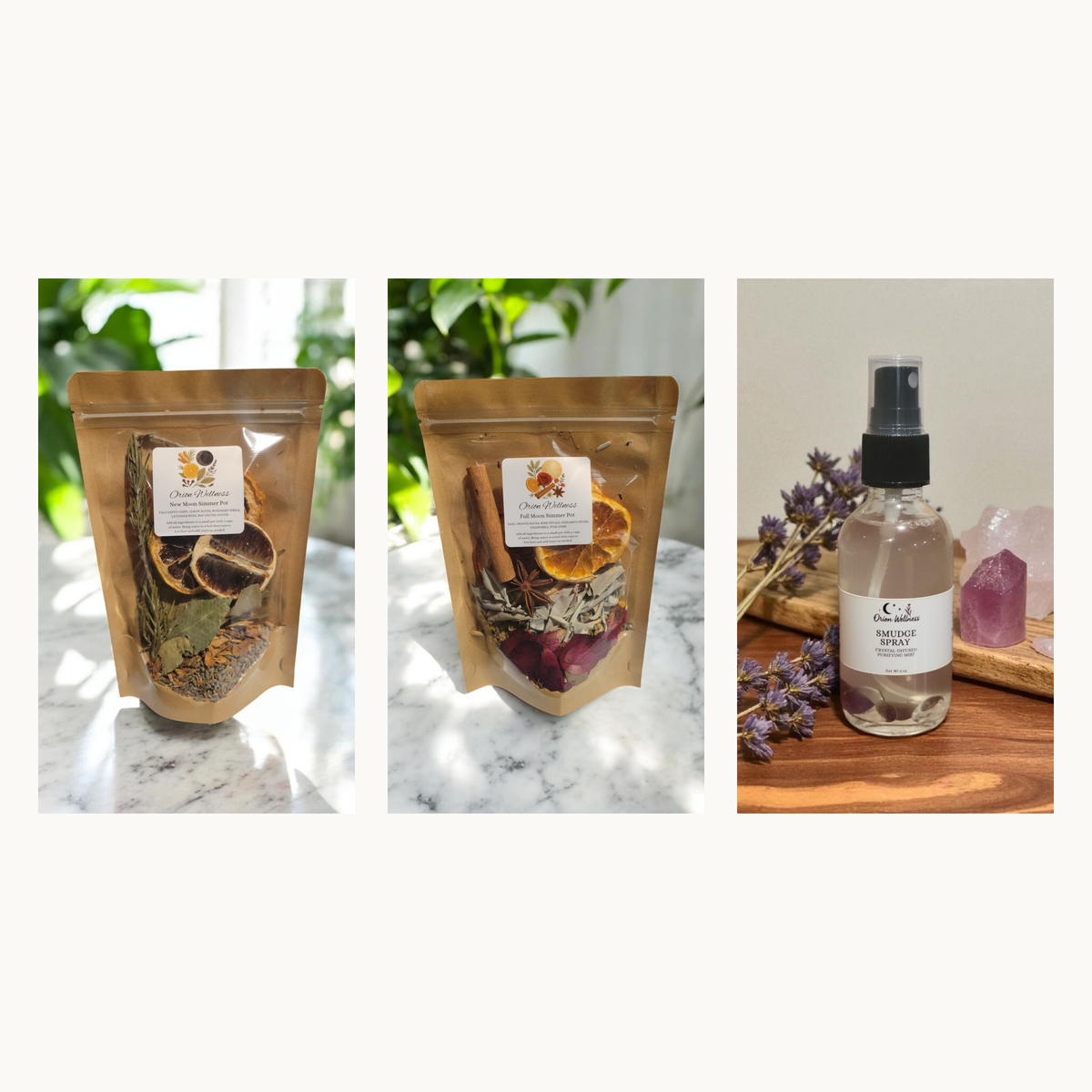 Orion Wellness Moon Ritual Set with New Moon Simmer Pot, Full Moon Simmer Pot, and Smudge Spray