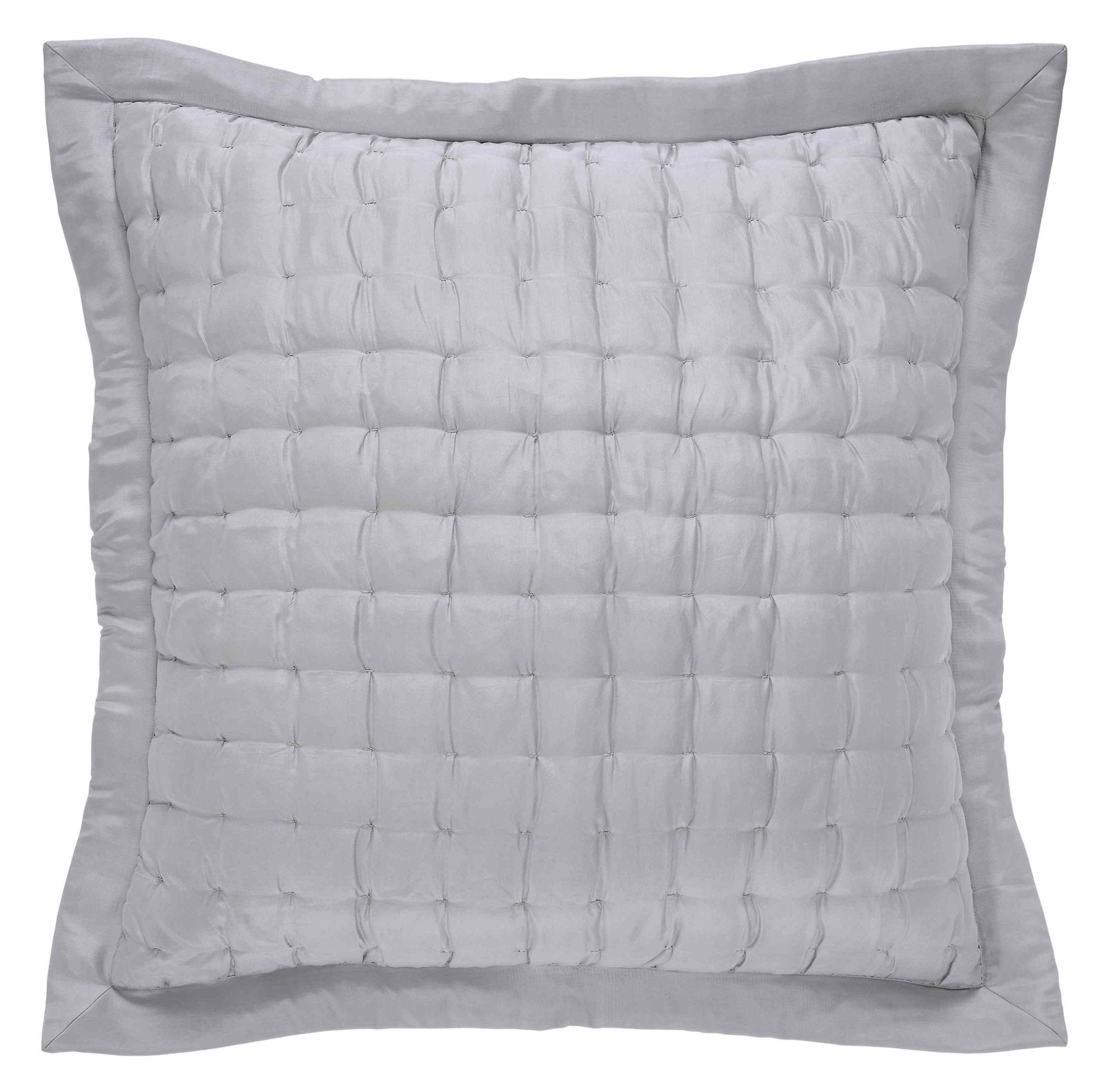 ES-333-2626_1|Sophisticated light grey quilted pillow with a distinct square pattern, perfect for contemporary bedroom styling.