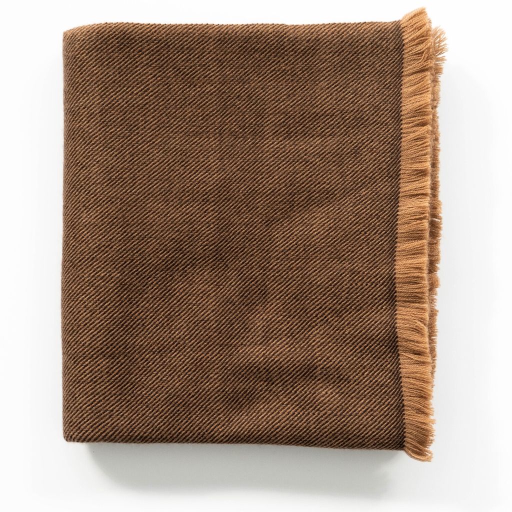 Product Shot of Hay Dark Brown Plush Soft Merino Handwoven Throw  By Variously  