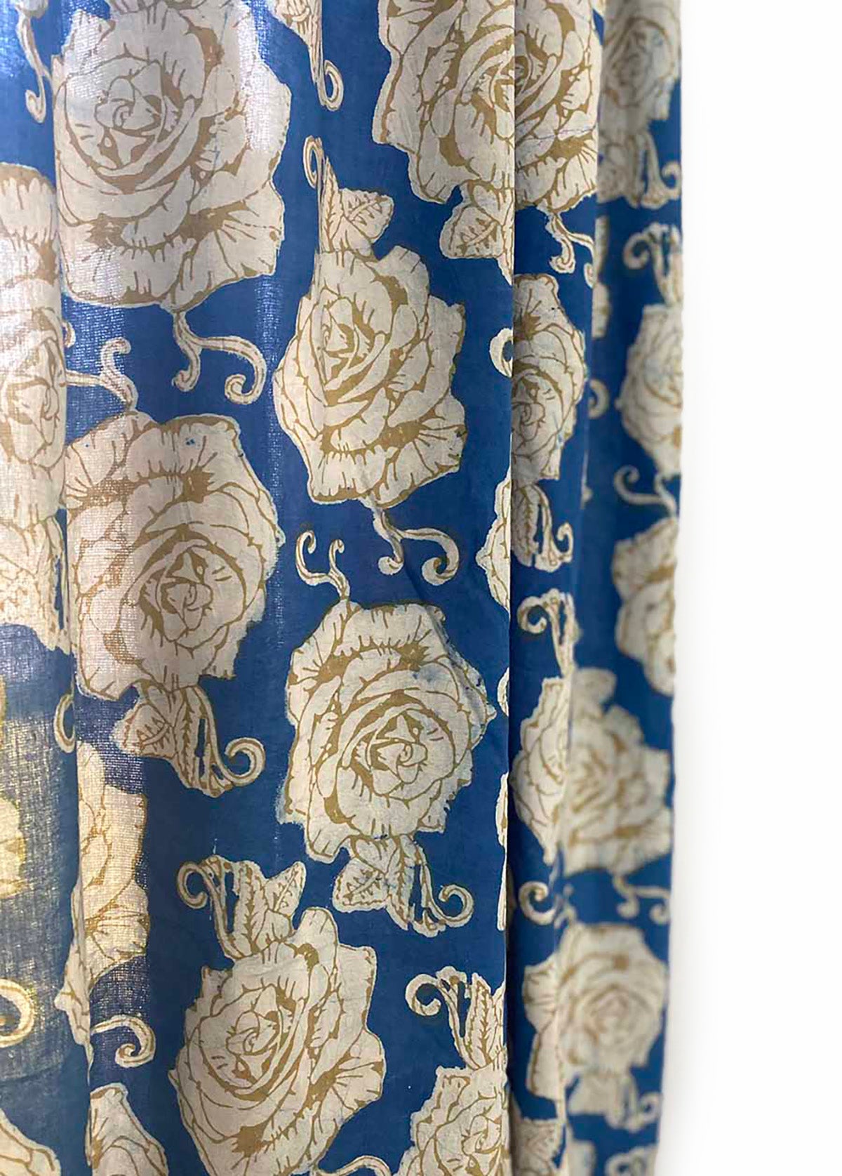 Floral Block Print Curtain, Boho Window Panel - Rose Gold