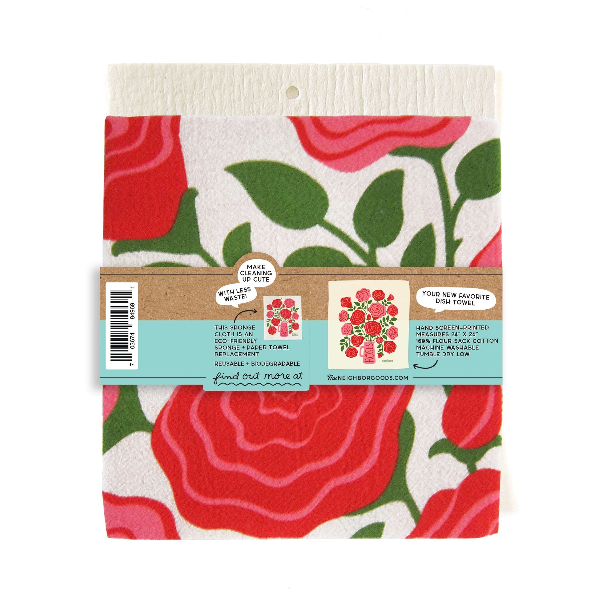Cotton dish towel with roses design