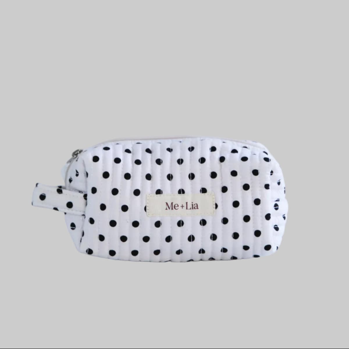 Polkadot Black Make-up Pouch Small — interior of black polka dot cotton pouch