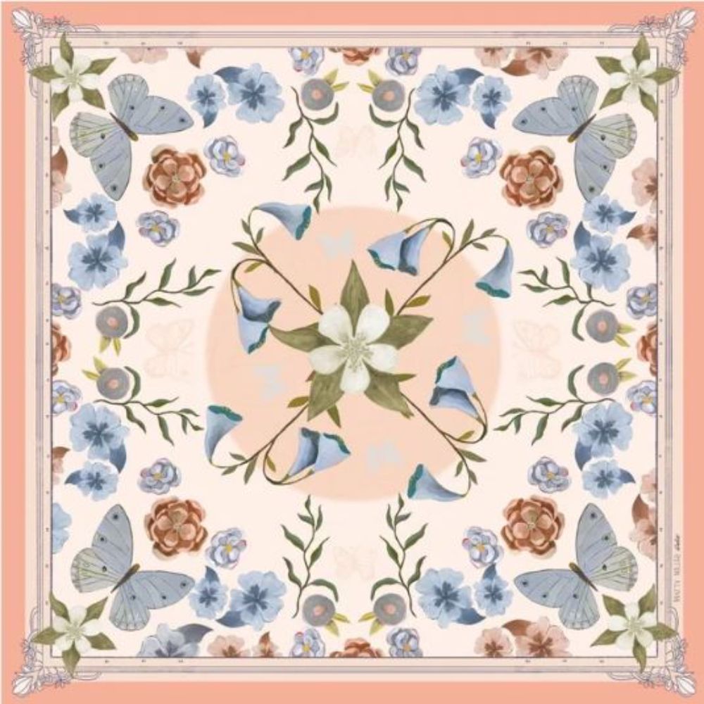100% Silk Scarf: Columbine - Flowers & Butterflies