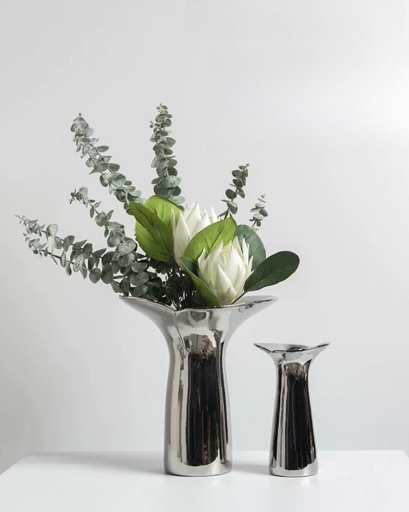 Handmade Modern Silver Bloom Vase, Ceramic Botanica Centrepiece Vase - Vases - Bloom Vase - Small - INSPECIAL HOME