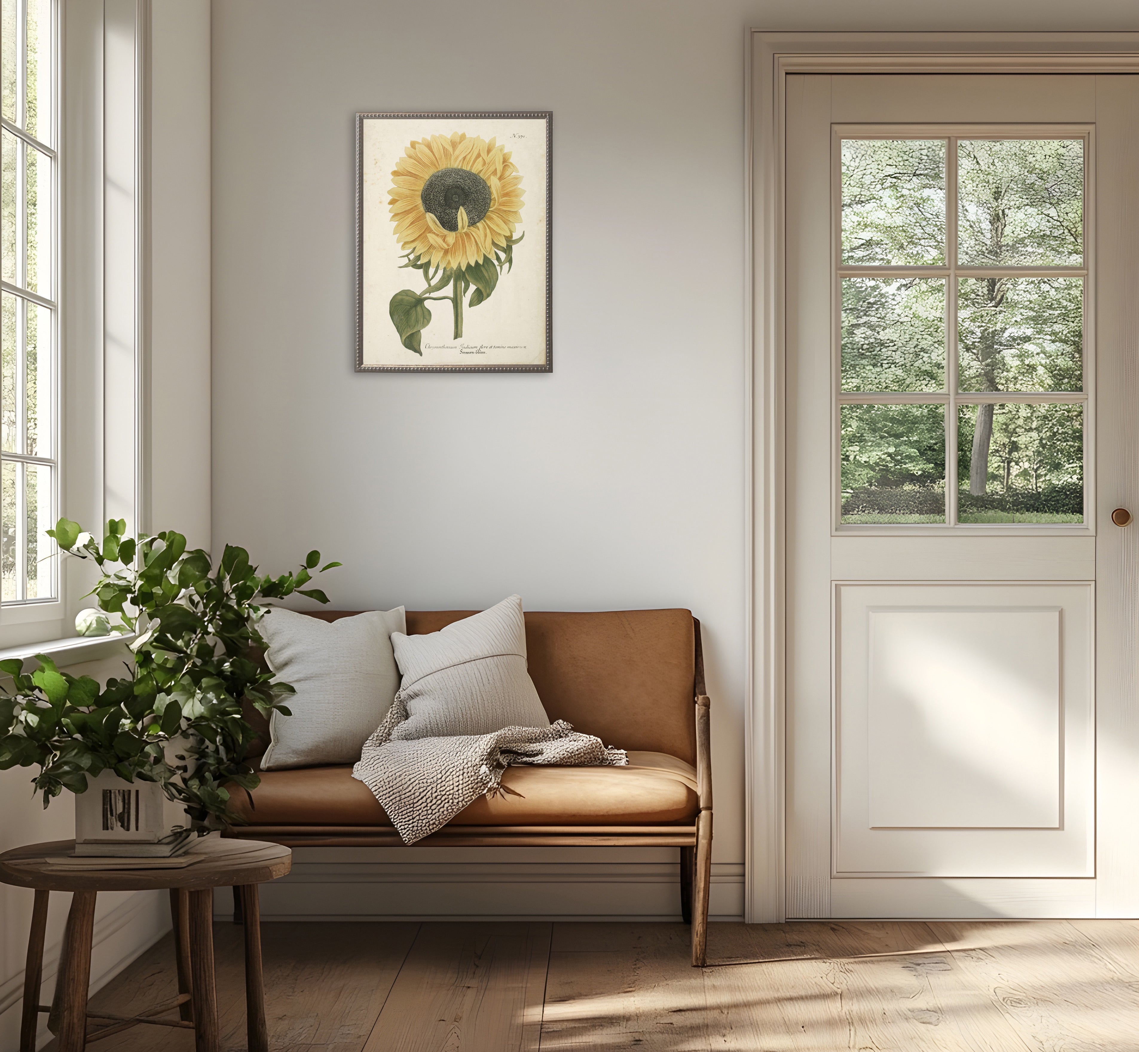 Sunflower in Silver-Beaded Frame