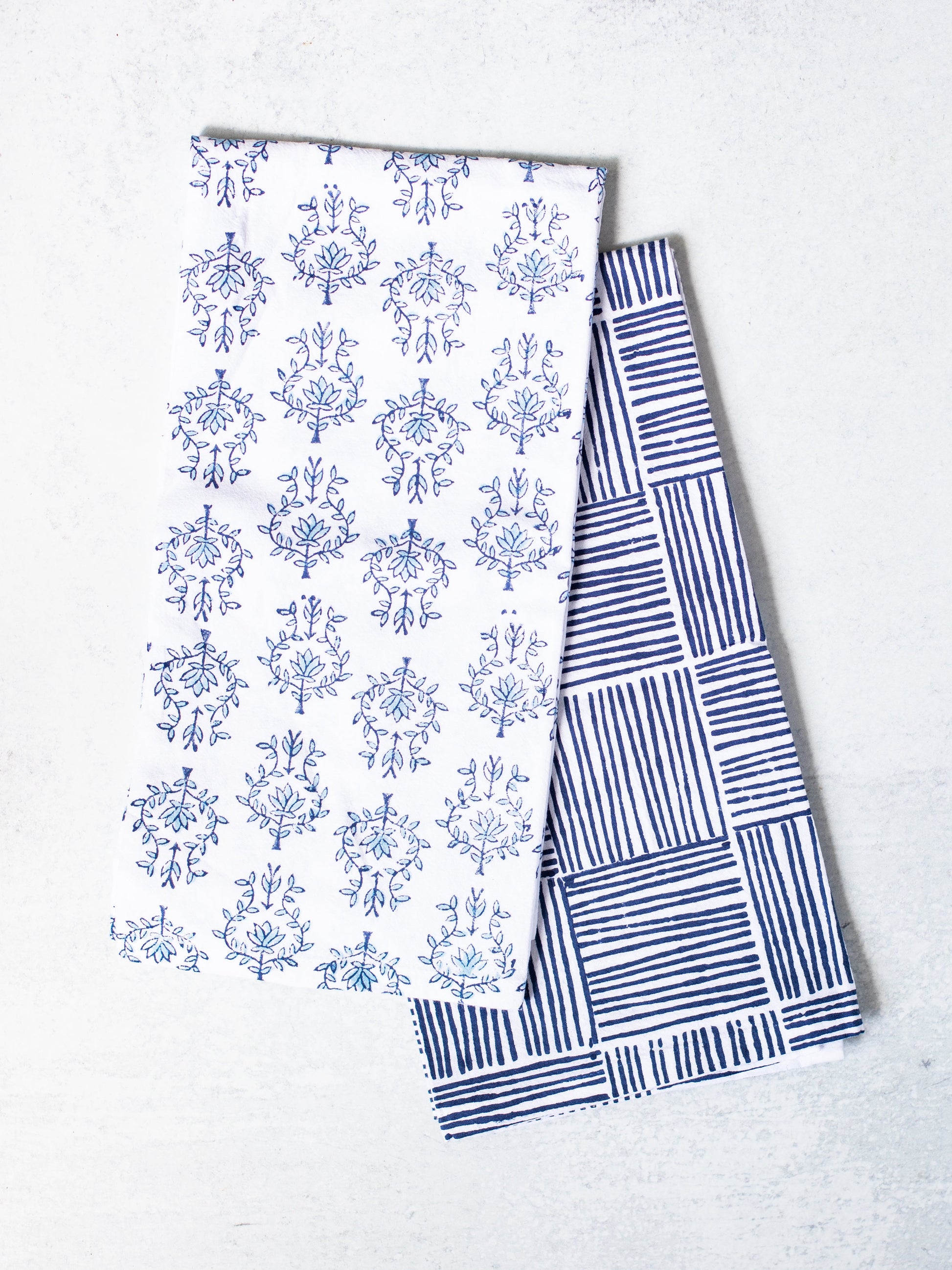 Tea Towel - Lotus, Navy & Uniform Blue - The Mended Company