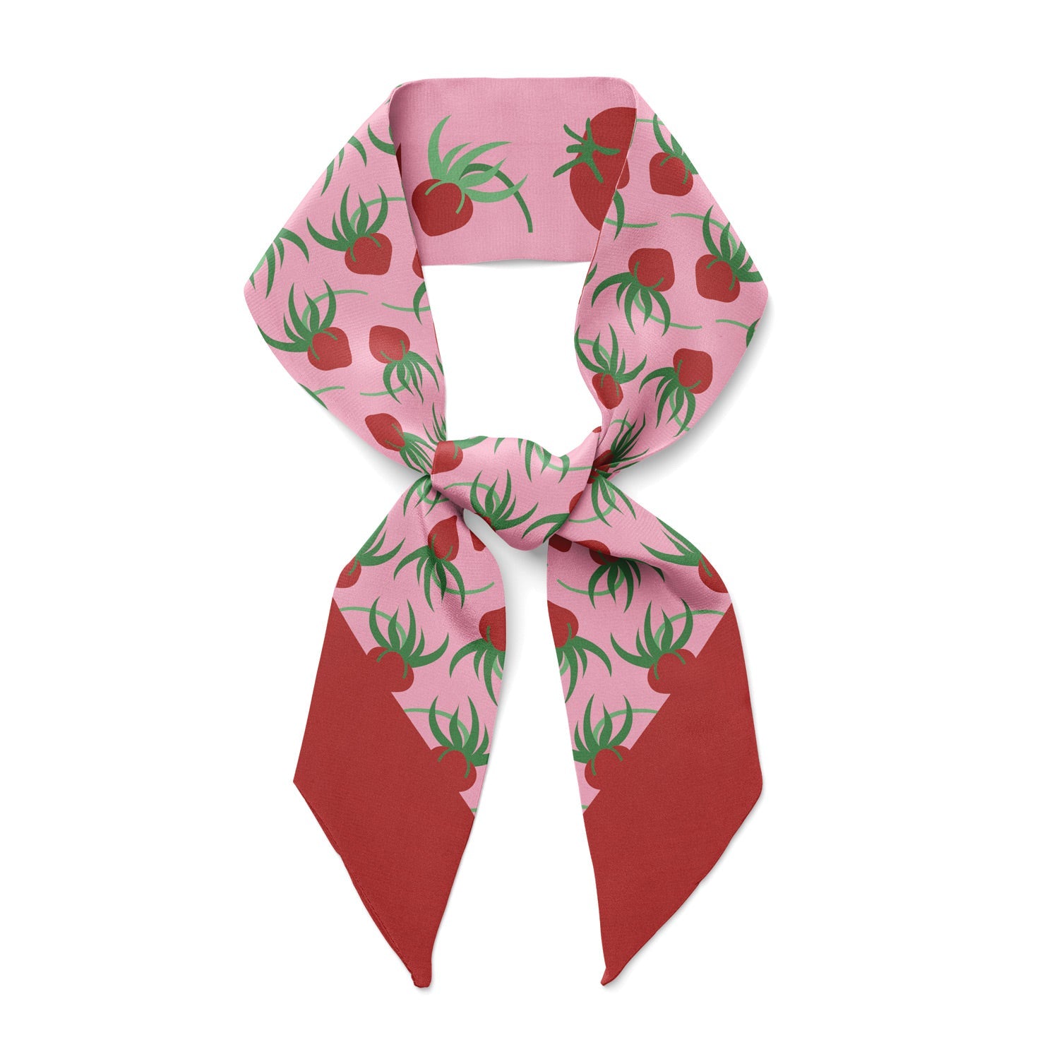 Nothing more sweet and juicy than this Tomato Twilly ribbon Scarf in silk, with its pink and red tones.