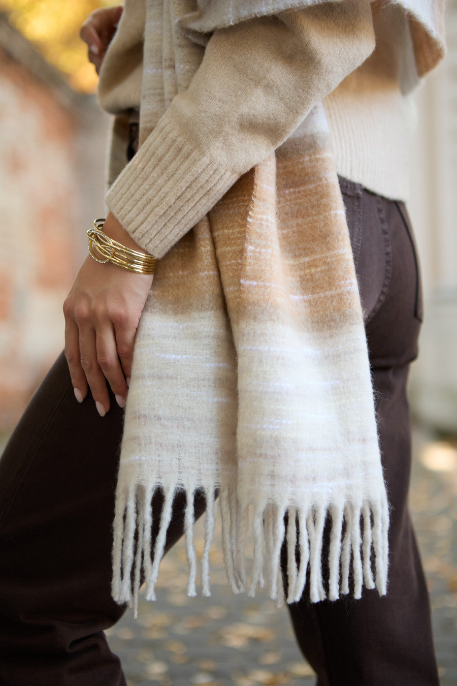 Cozy Oversized Fringe Scarf - Neutral