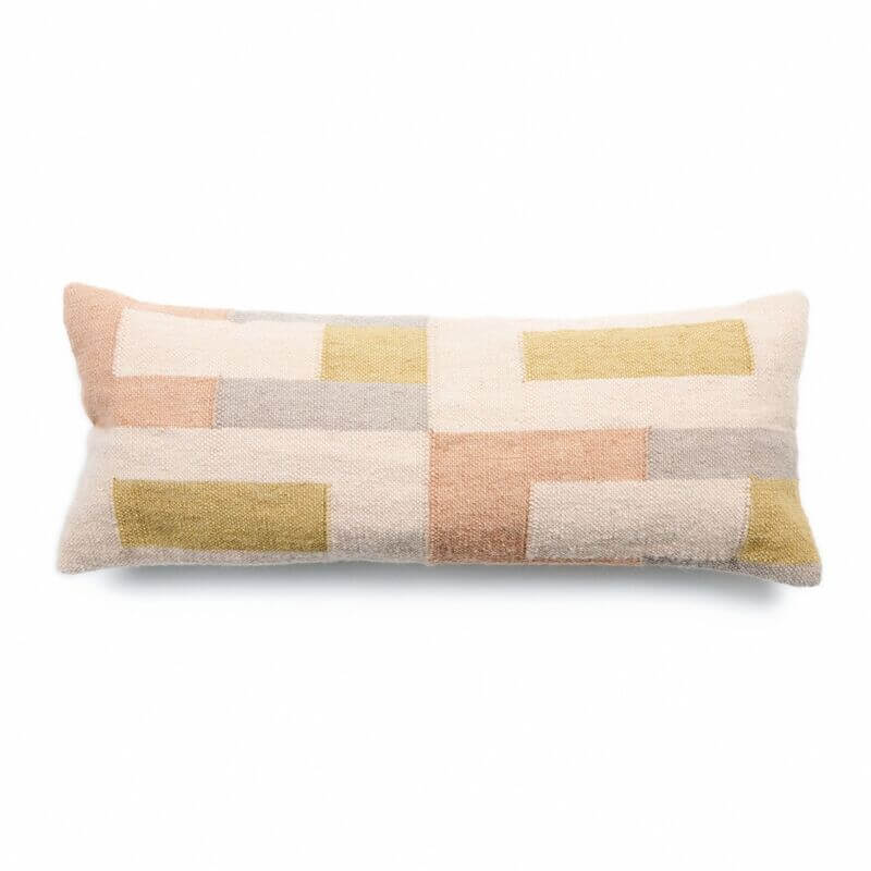 Shale Hand Woven Pastel Color Large Geometric Lumbar Pillow showcased in soft cotton with a geometric design.