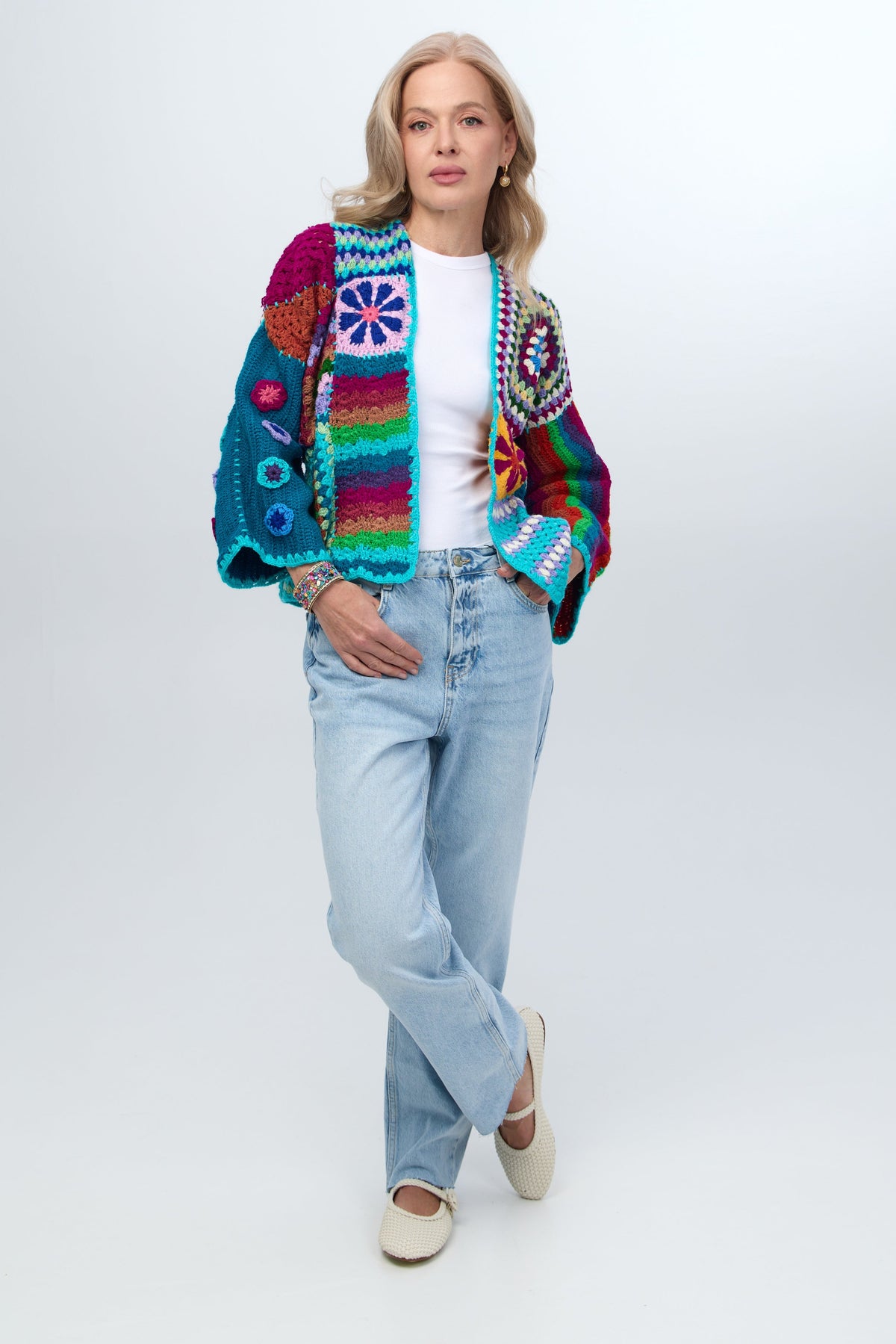 Vibrant Multi Pattern Crochet Cardigan - Multi