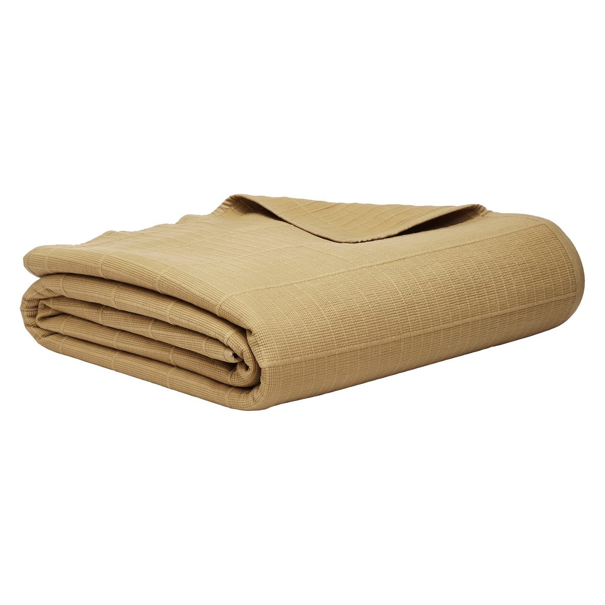 CL-269-9496_9|Neatly folded tan textured coverlet with a distinct ribbed pattern, ideal for versatile bedroom styling and comfortable layering.