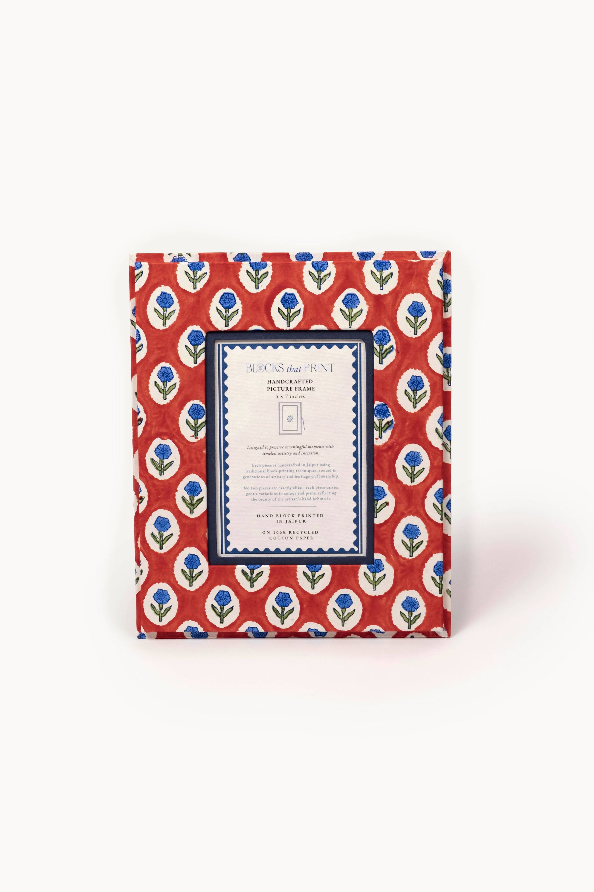 Large Block Print Photo Frame (5 by 7) - Crimson Buta
