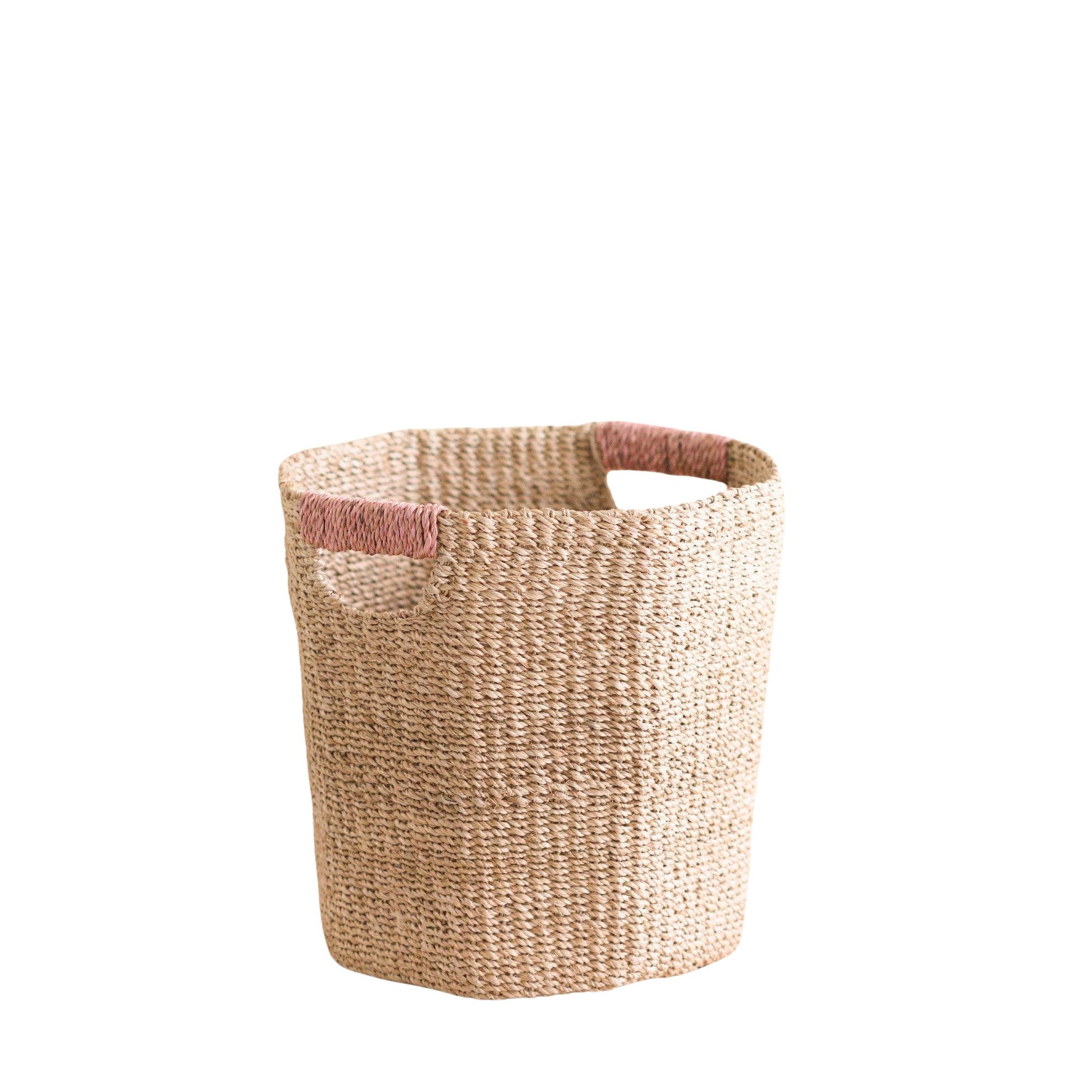 Baskets - Natural Octagon Basket with Dusty Rose Handle - Natural Basket | LIKHÂ - LIKHÂ
