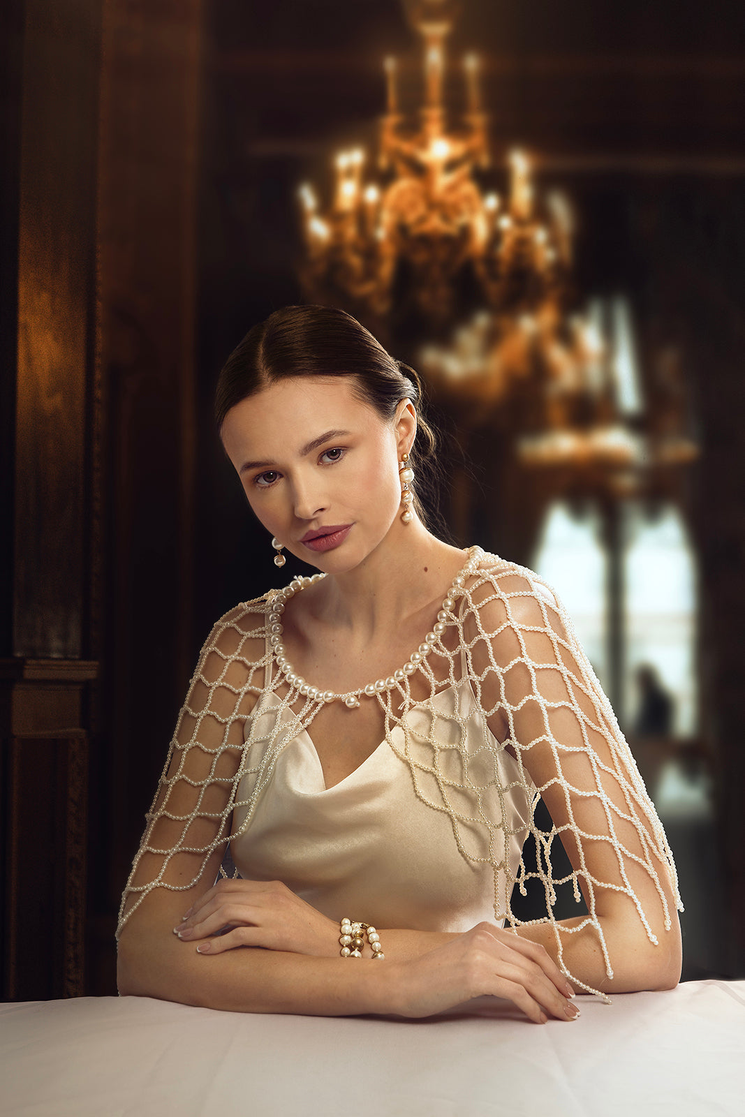 Pearl Beaded Capelet - White