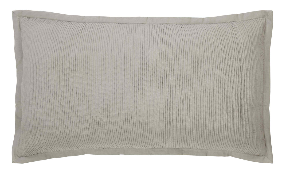 KS-162-2036_1|Elegant light grey quilted coverlet pillow sham, featuring a subtle ribbed pattern for a minimalist, comfortable aesthetic.