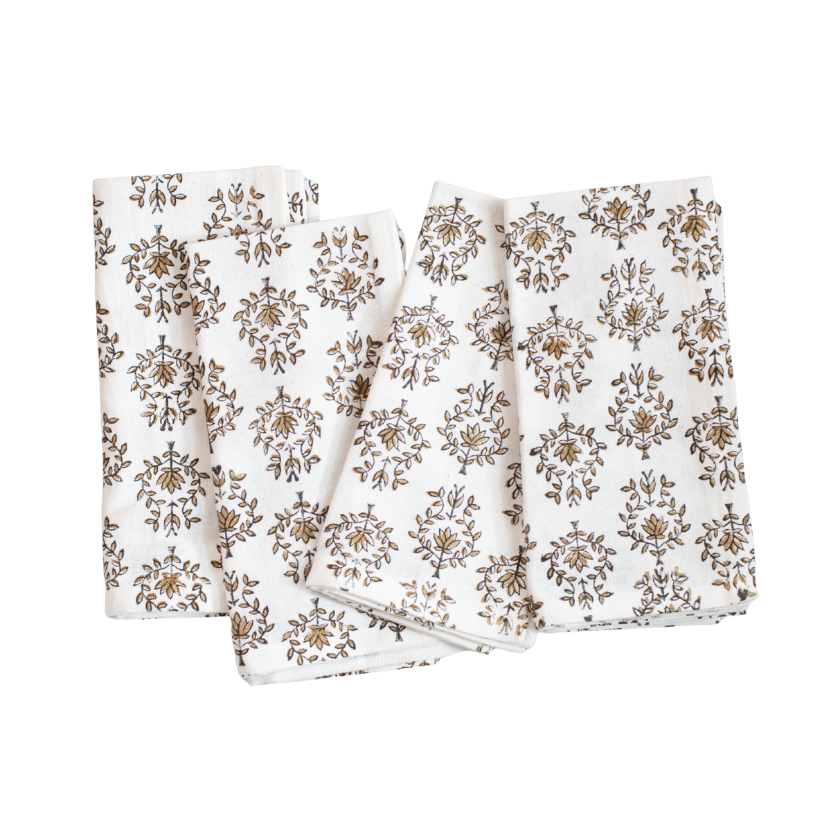 S/4 Organic Ivory Napkins - Lotus, Black & Chai