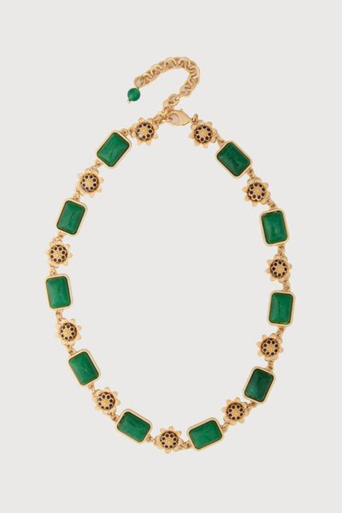 Floral Gemstone Metal Necklace - Gold