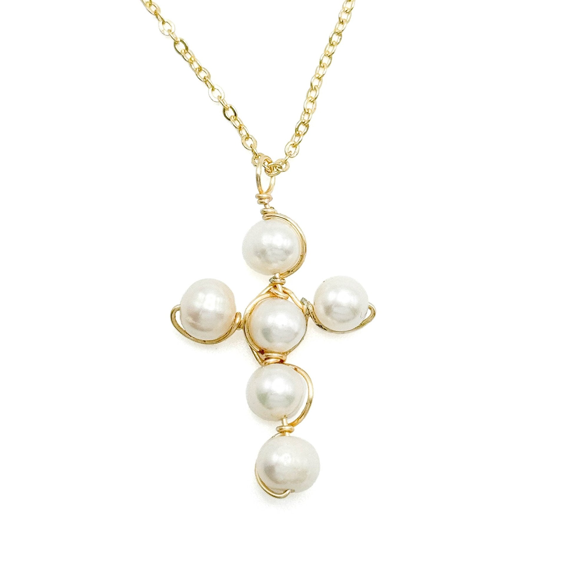 Pearl cross gold necklace