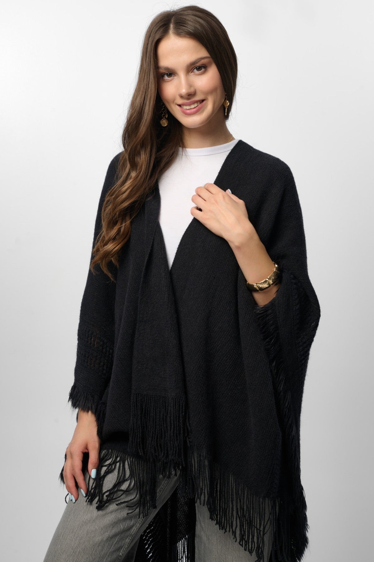Tara Fringed Kimono - Black