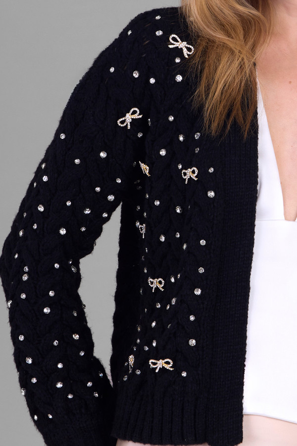 Bow Jeweled Cardigan - Black
