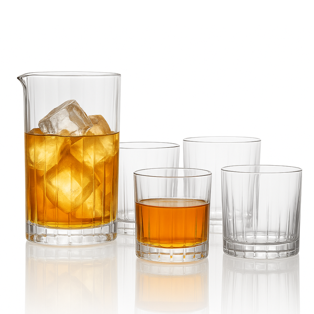 360 Rotating Old Fashioned Glass Set With Mixing Pitchers
