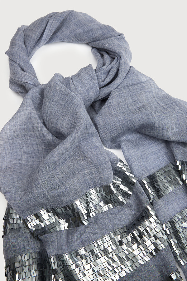 Fringe Sequins Scarf - Blue