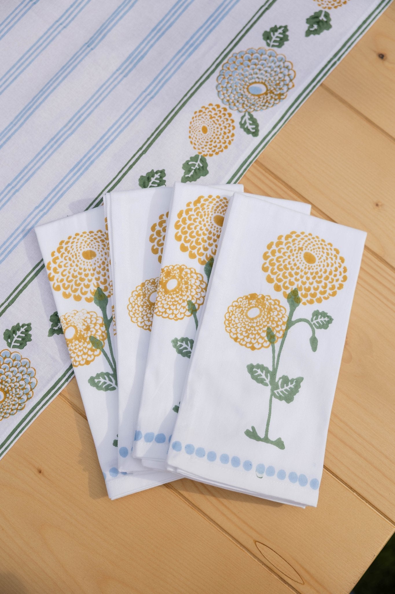 Organic Napkins (set of 4) - Marigold Flower - Uniform Blue - The Mended Company