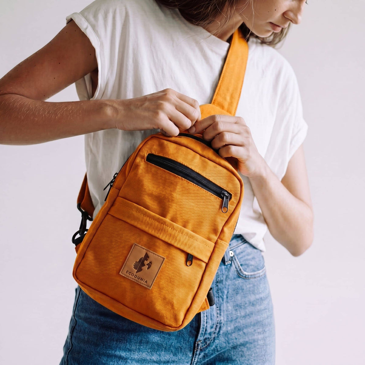 Oranage Large Canvas Crossbody Sling Bag for Men & Women | Umoja #color_orange