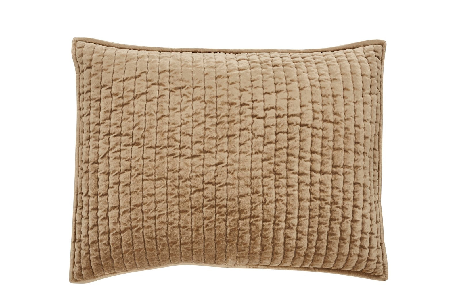 SS-362-2026_1|Luxurious tan velvet quilt with intricate vertical channel quilting pattern. Perfect modern bedding for a cozy bedroom.