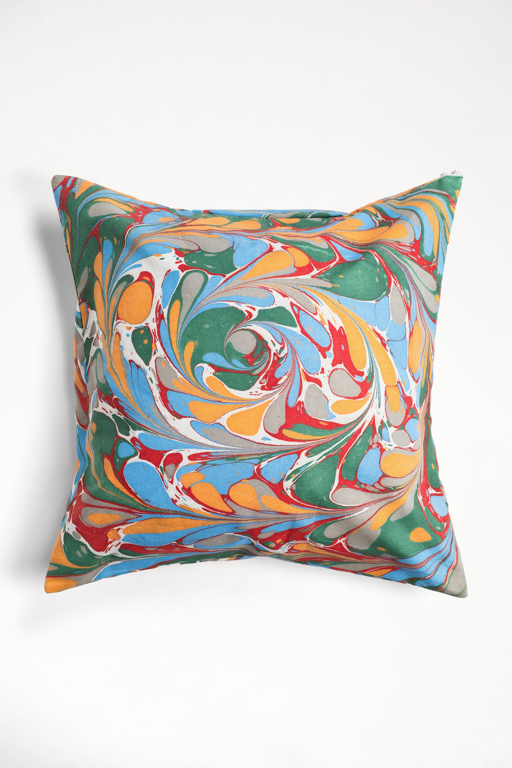 Hand marbled square pillow with vibrant multicolor swirls from Inner Child