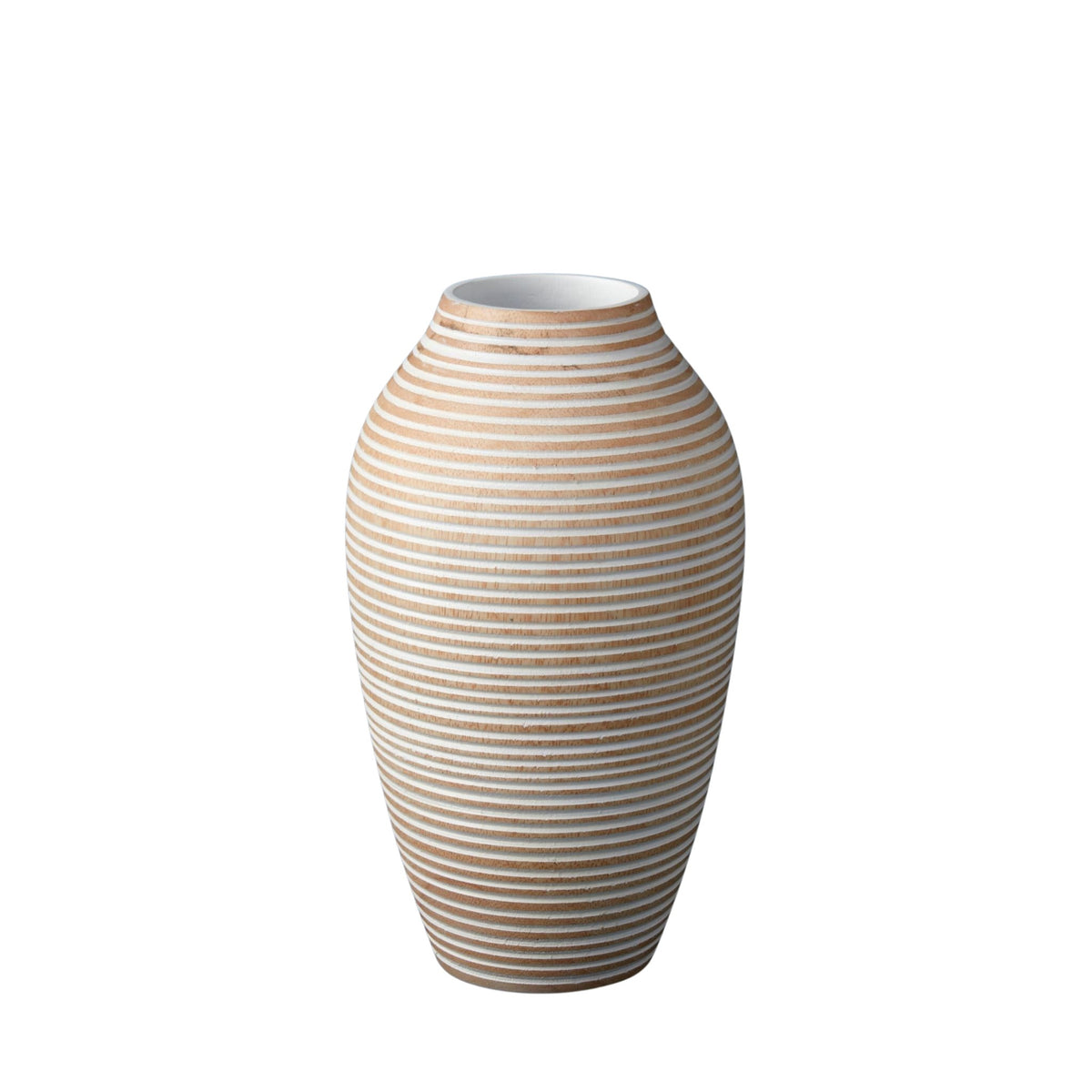 White Striped Kiln Mango Wood Classic Vase
