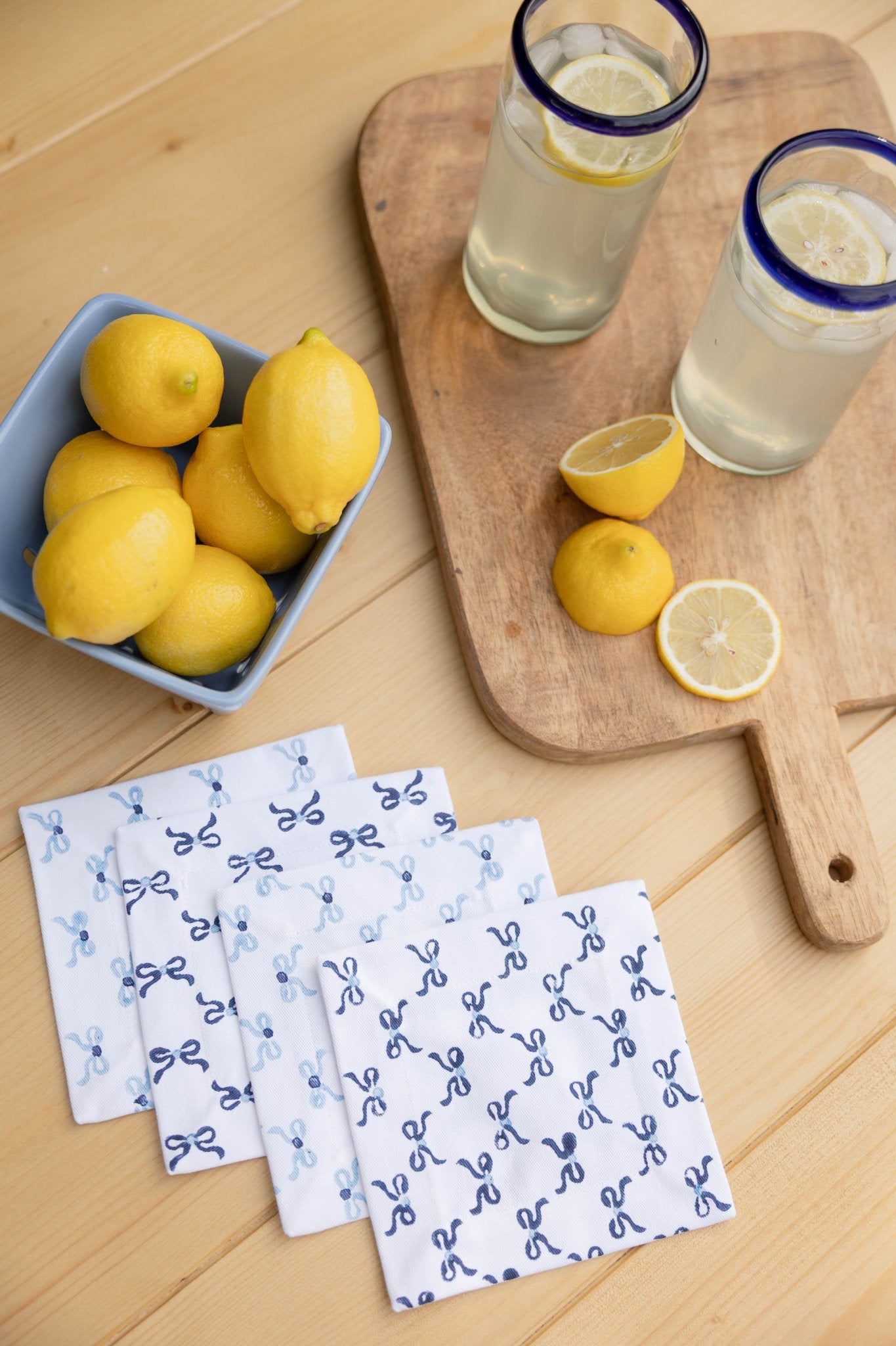 Cocktail Napkins (set of 4) - Bows - Navy & Uniform Blue - The Mended Company
