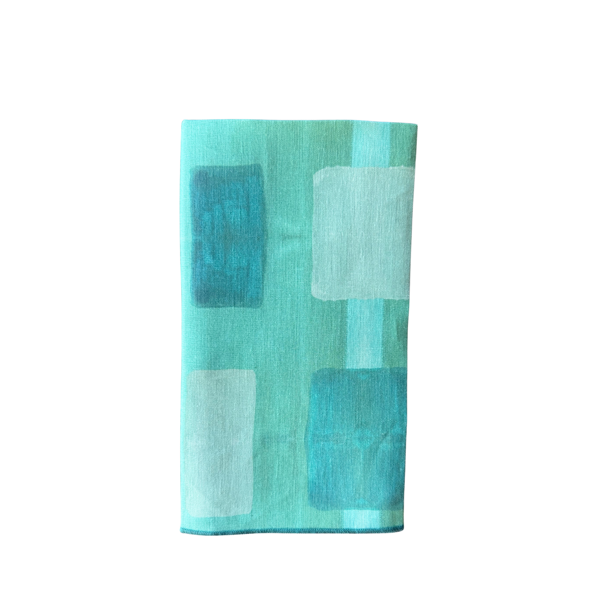 Blue Tapestry linen dinner napkin flat lay close up of abstract brushstroke detail - Goldie Home