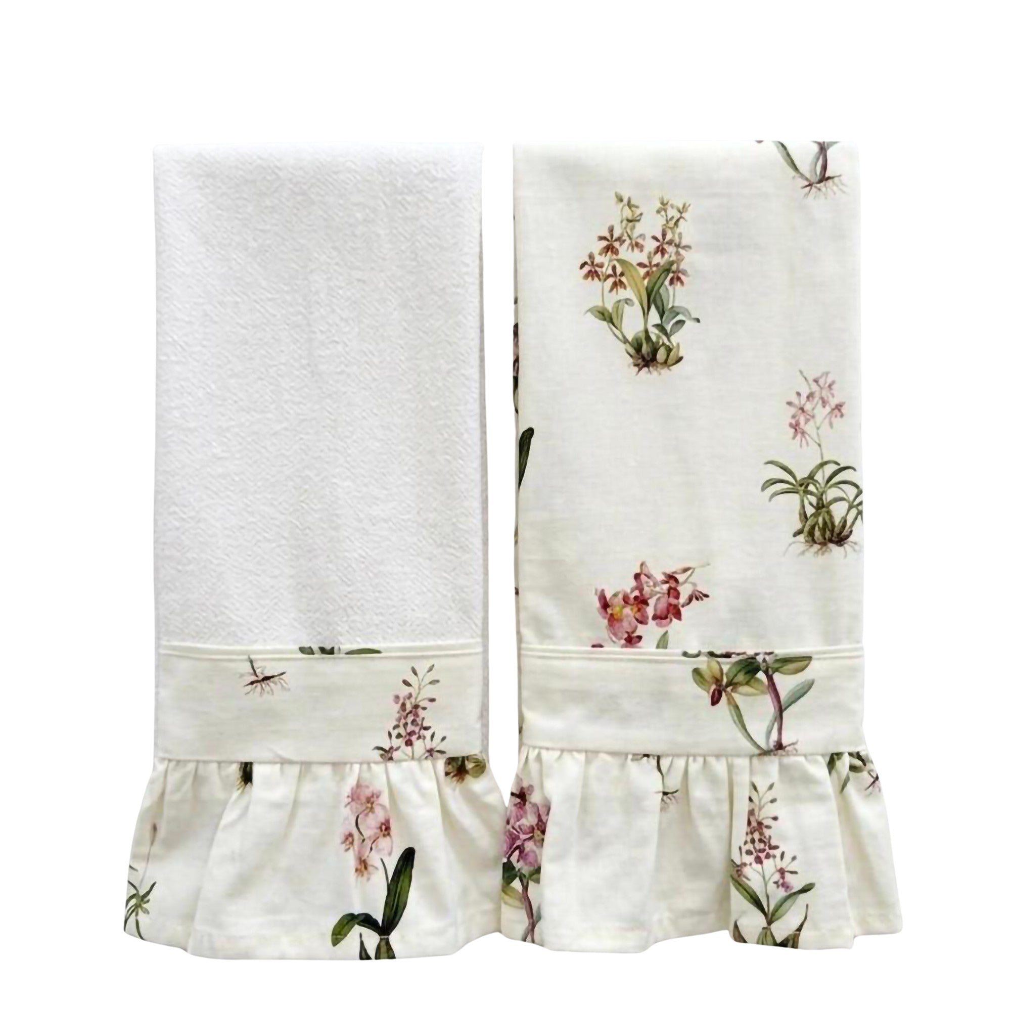 Botanical Orchid Ruffled Kitchen Towels (Set of 2)