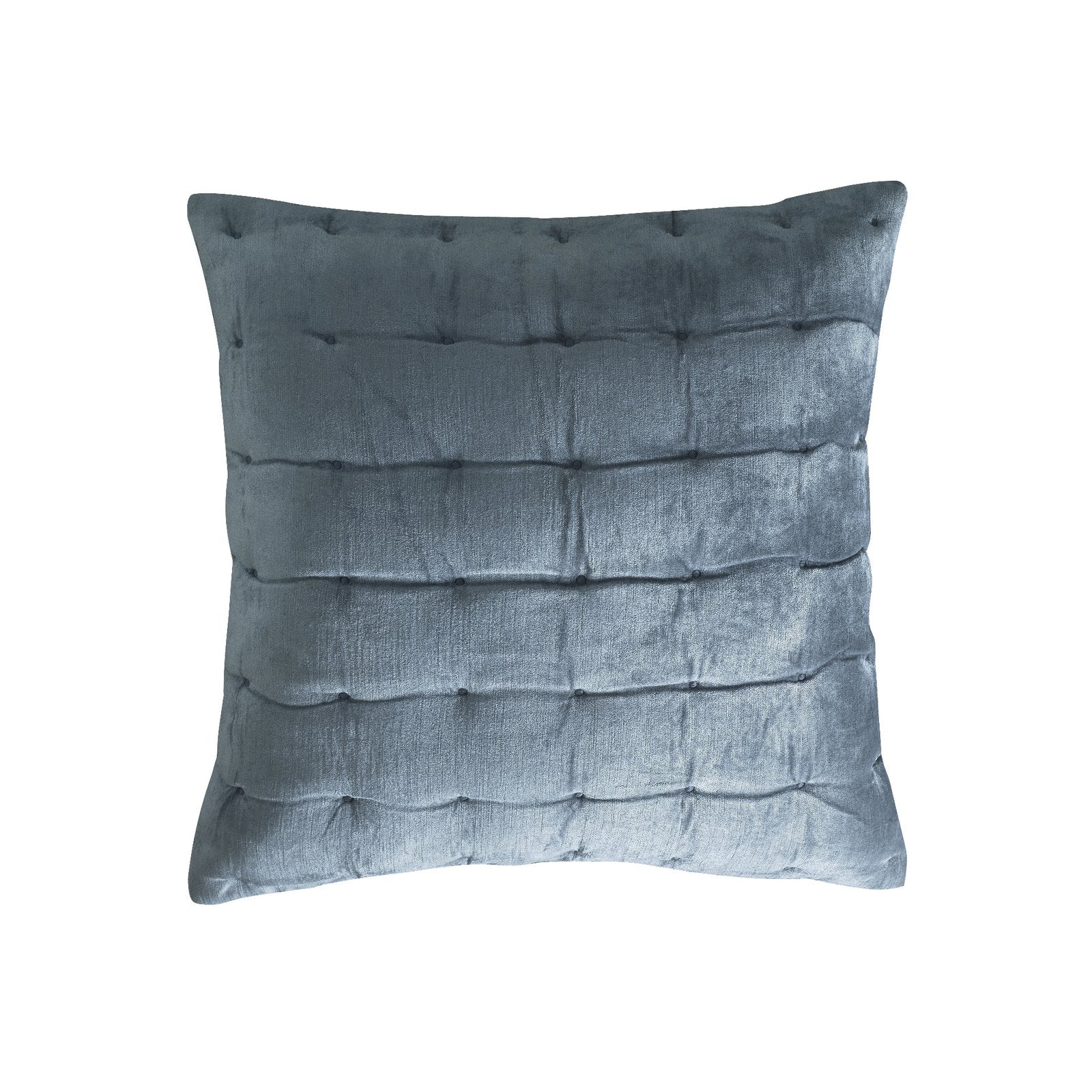 ES-310-2626_1|Elegant dark blue velvet square-quilted throw pillow, featuring rich texture and sophisticated tufting.