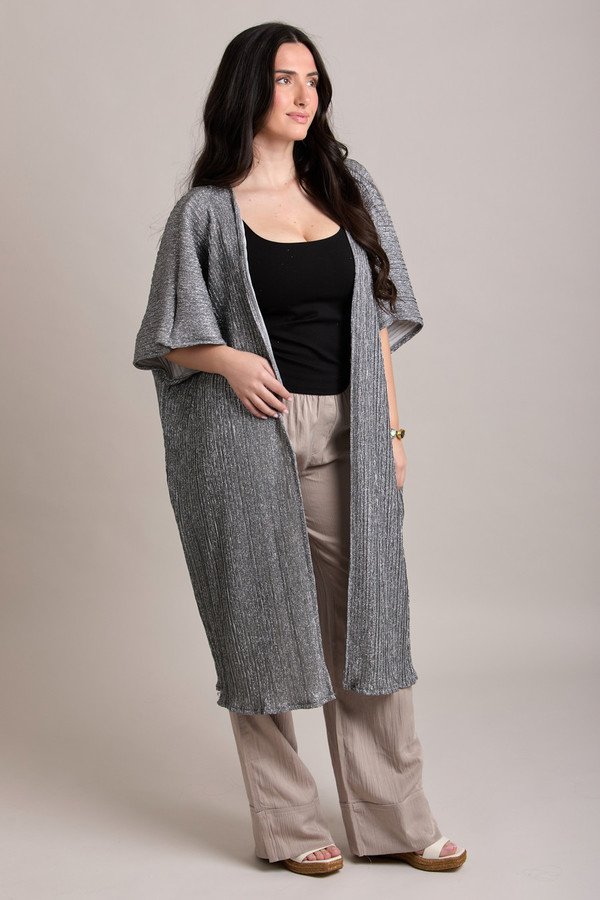 Pleated Metallic Kimono - Gunmetal