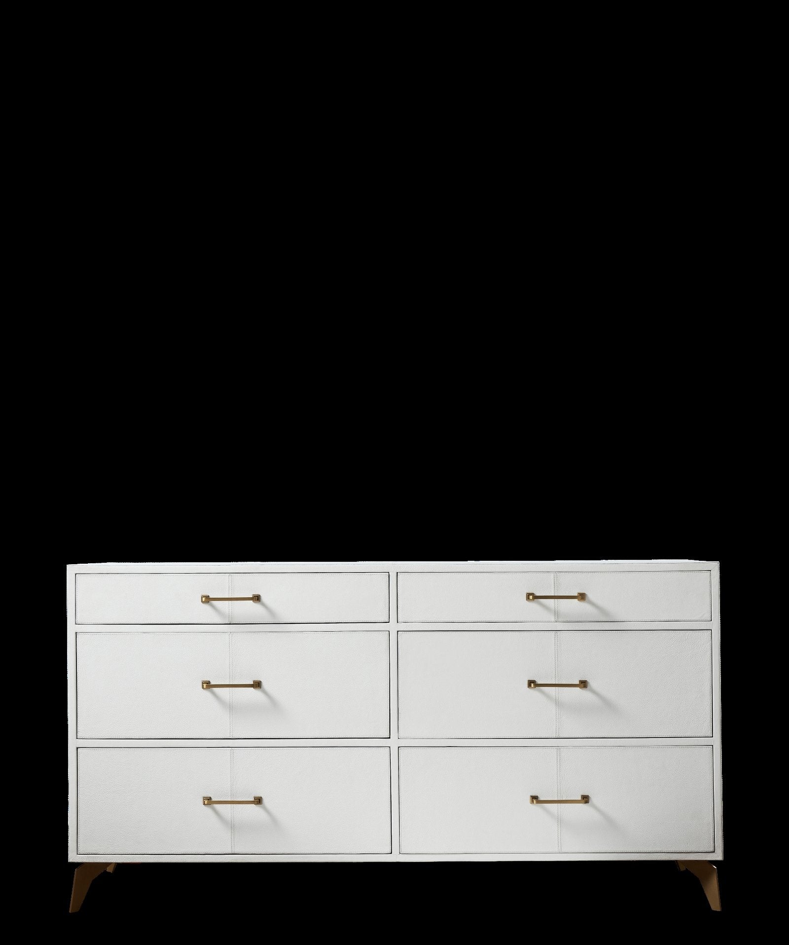 FN-5201-642033_7|Contemporary white genuine leather dresser with six spacious drawers and striking gold-finished hardware, essential bedroom furniture.