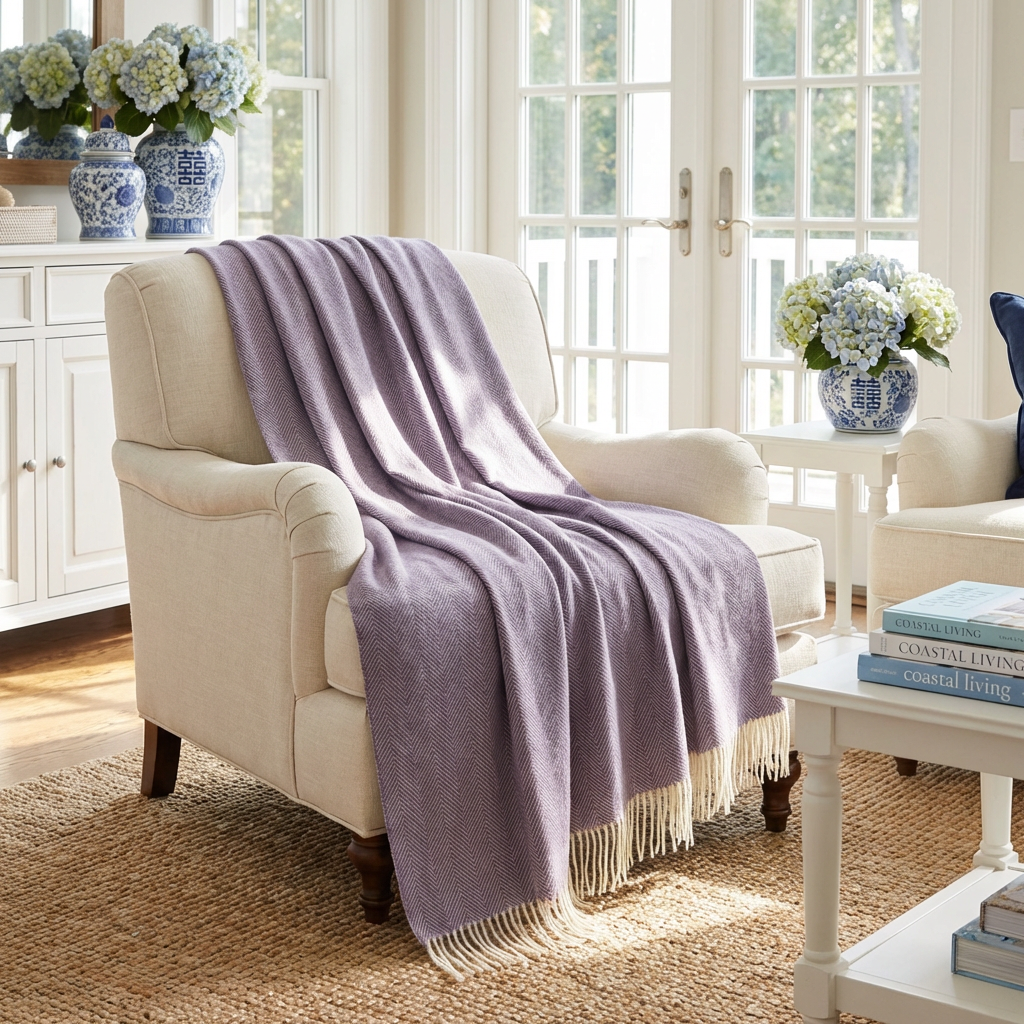 Southampton Home Merino Wool Herringbone Throw (Lavender)-Throws and Blankets-[bar code]-Prince of Scots