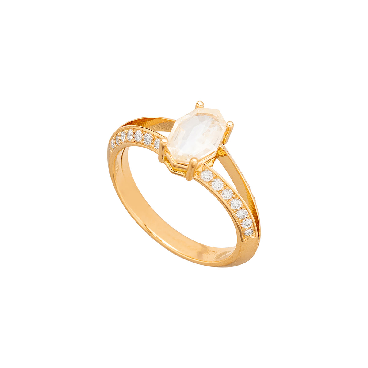 Crystallized 18K Yellow Gold Sapphire Ring