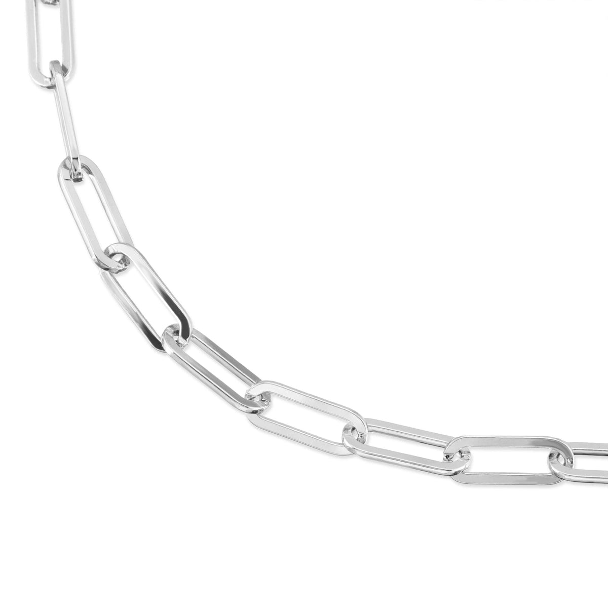 Silver large elongated link chain bracelet showing rectangular links