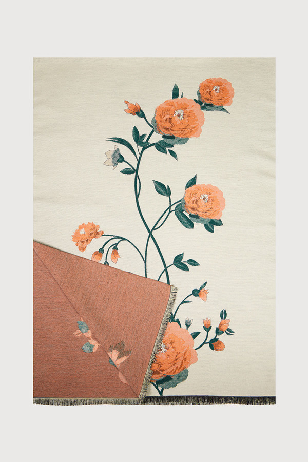 Marigold Bloom Reversible Scarf - Ivory