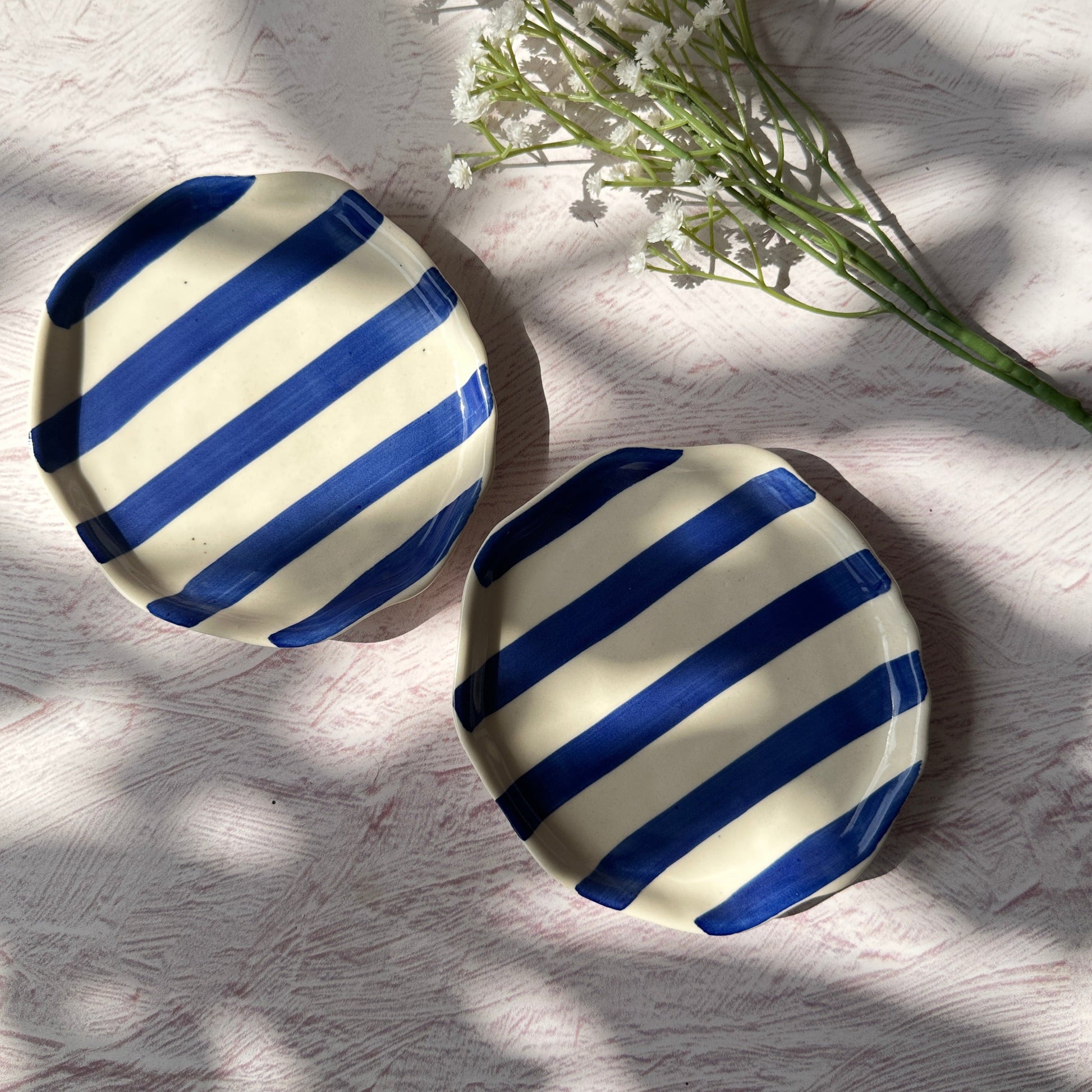 Ceramic Blue Stripe Plate, 6.3x6.3 Inches Set of 4 - Casa Amarosa
