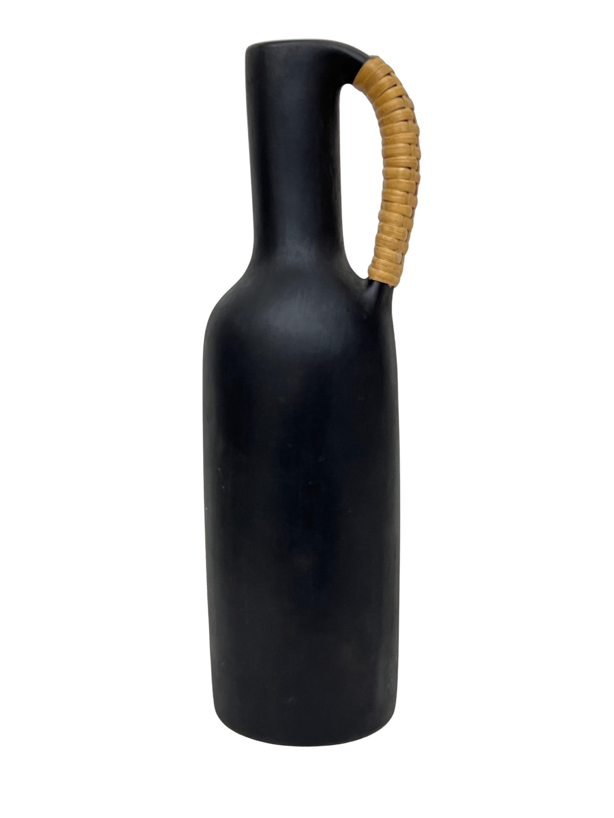 Longpi Black Stone Pottery Vase With Wicker Handle