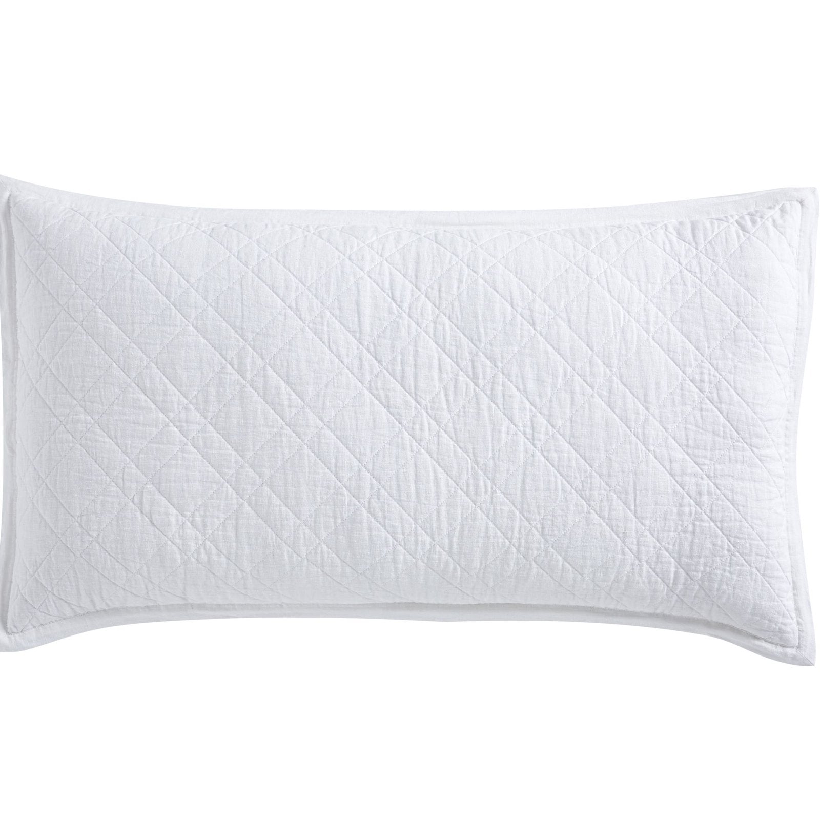 SS-253-2026-LOT1_2|White quilted coverlet pillow, displaying a classic large diamond stitch pattern. Timeless, elegant bedroom decor.
