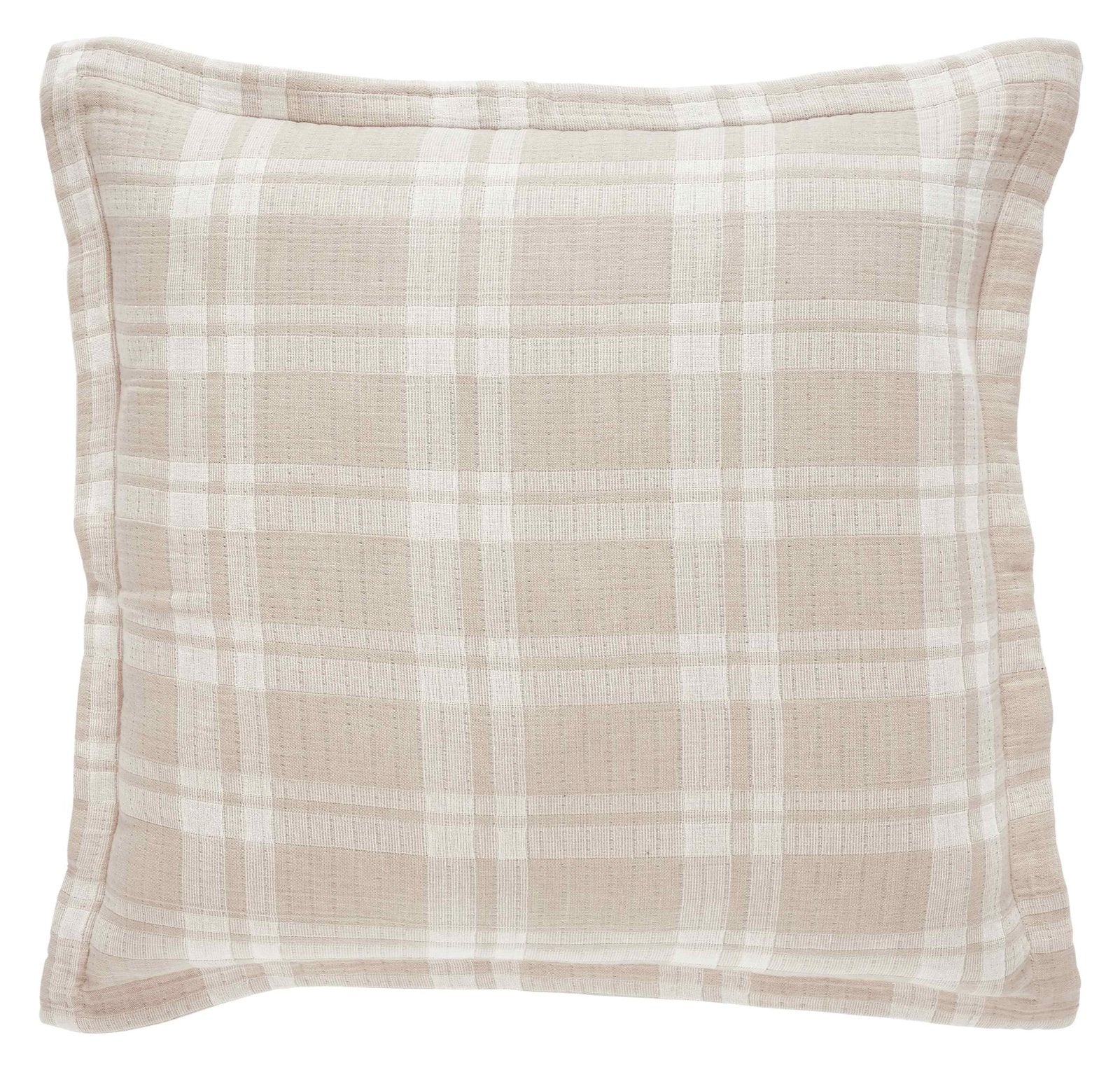 ES-118-2626_1|Cozy plaid throw blanket, beige and white pattern, soft textured cotton for rustic or farmhouse home decor.