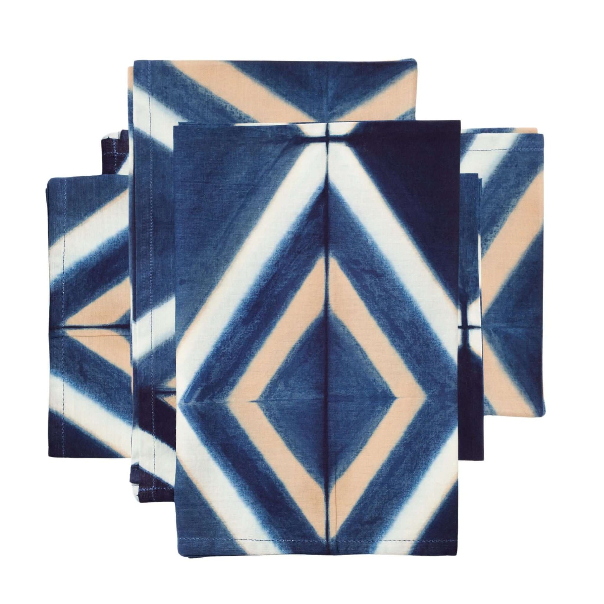 Tisa Indigo Hand Crafted Shibori Print Cotton Table Napkin set of 4 featuring modern geometric design and rich colors.