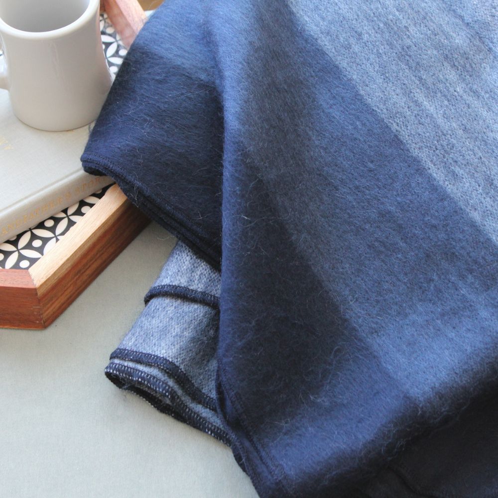 Blue artisanal woven throw close-up