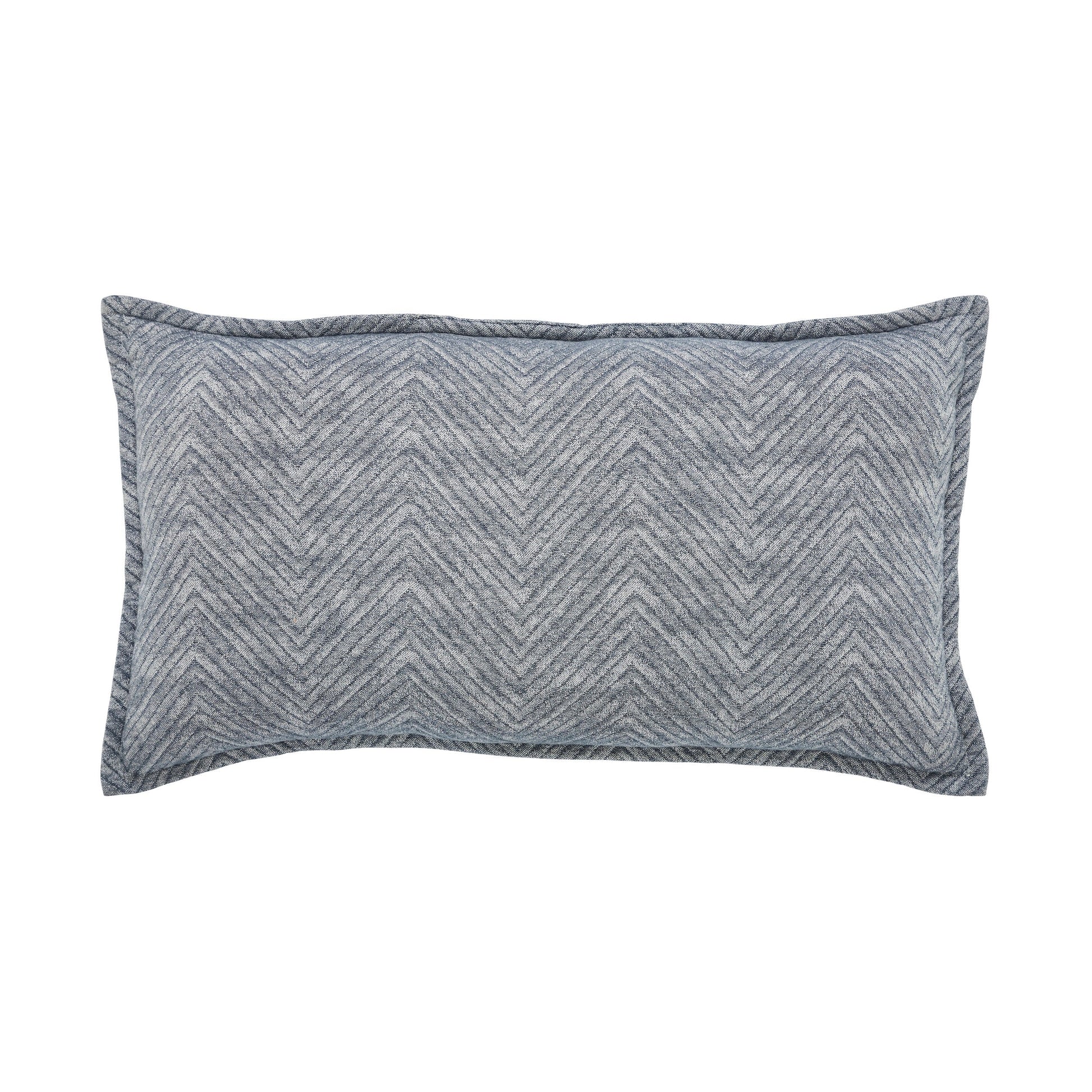 TP-123-1426_1|Stylish decorative pillow with a blue and grey chevron pattern, adding a modern textured accent to any bed or sofa.